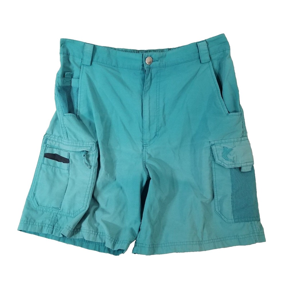 Reel Legends cargo hiking shorts mens medium green comfort waist outdoor fishing